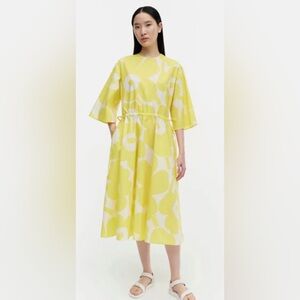 NWOT MARIMEKKO sz 4 Yellow Fiaali Unikko Poplin Cotton Floral Dress